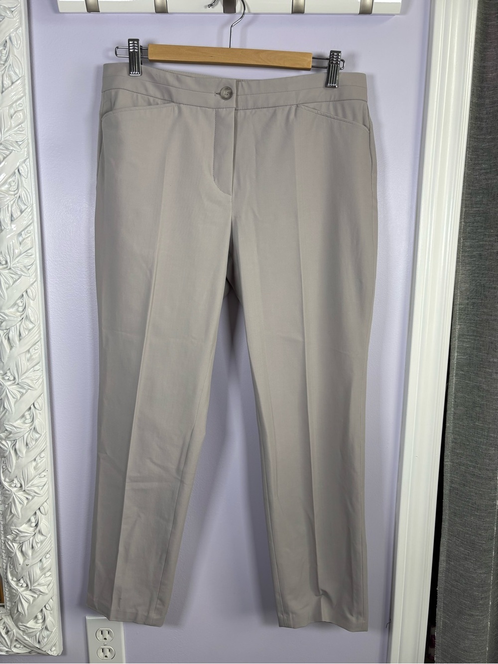 RIANI Light Taupe Luxury Designer Straight-Leg Chic Ankle Trousers